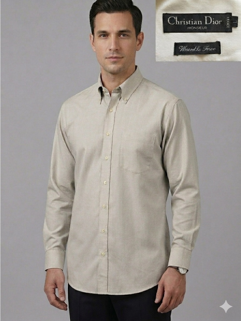 Vintage Christian Dior Monsieur Gray Dress Shirt - Large 🇫🇷